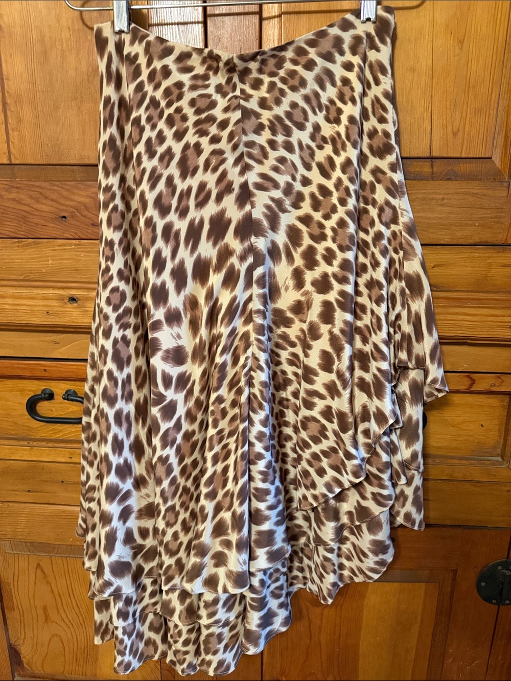 Newport News Brown and Cream Leopard Asymmetrical Ruffle Skirt